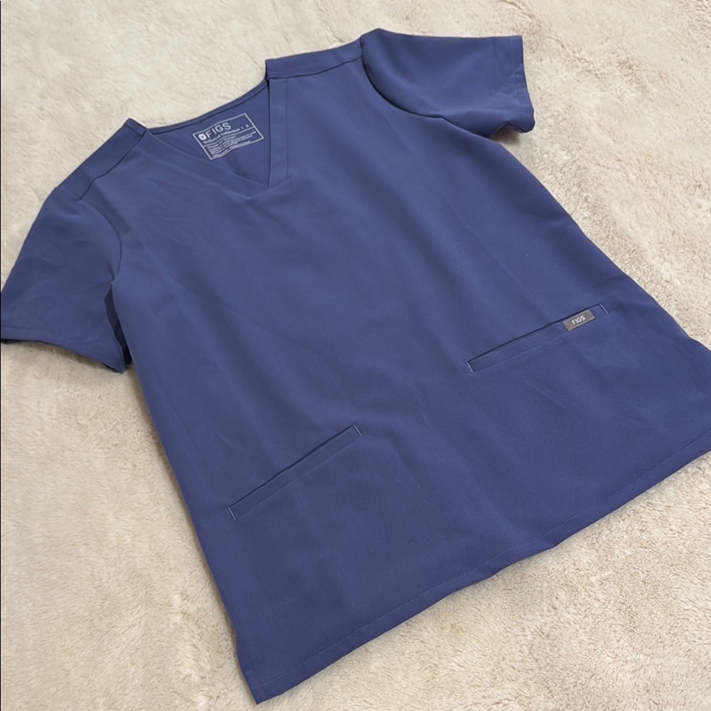 Figs Blue Short Sleeve V-Neck Tee